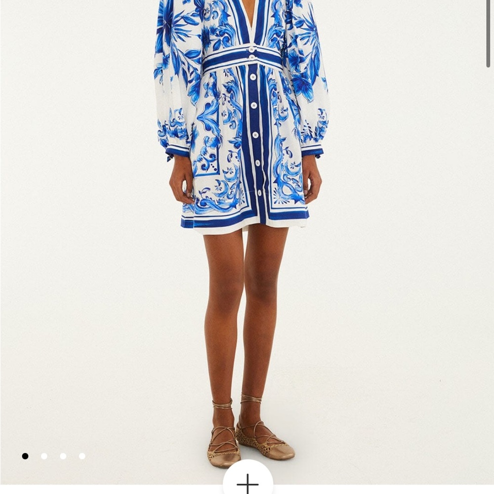 FARM Rio Blue and White Long Sleeve Dress